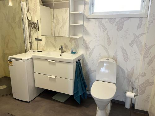 a bathroom with a toilet and a sink at Large villa with SPA and lake view outside Hultsfred in Vena