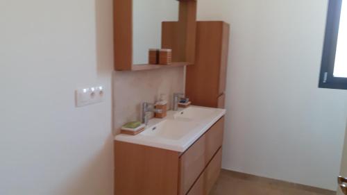 La salle de bains est pourvue d'un lavabo blanc. dans l'établissement Cabanon le sarazin, à Puyvert