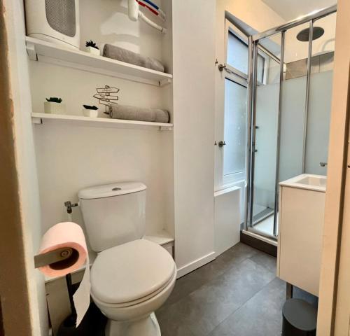 une salle de bain avec toilettes et lavabo dans l'établissement L'escapade Cosy-Hyper centre-Proxy Plage, à Dieppe