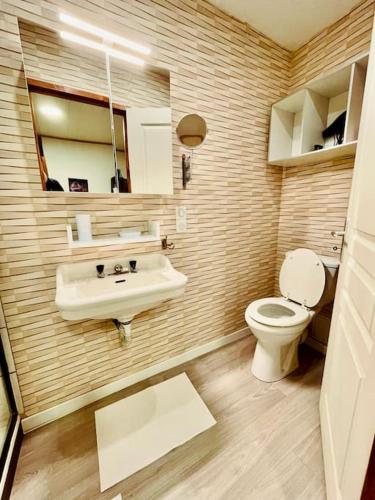 une salle de bain avec un lavabo et des toilettes dans l'établissement Appartement F2 