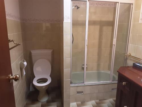 a bathroom with a toilet and a shower at 평안한 안식처 