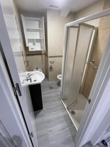 La salle de bains est pourvue d'une douche, d'un lavabo et de toilettes. dans l'établissement Inverpol, à Grenade
