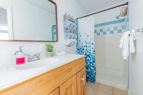 a bathroom with a sink and a shower at Single Family Home in Rossville GA! in Rossville