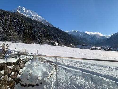 a view of a snow covered field with mountains at Apartmenthaus Mountainvista in Kleinarl