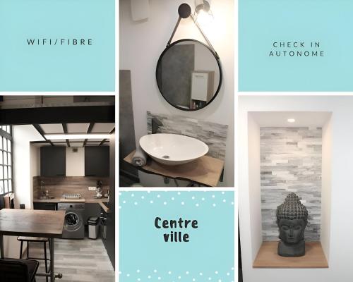 een collage van foto's van een keuken en een badkamer bij LOFT 8 in Douai