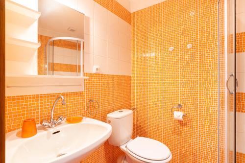 Ubytování u Říčky في Benešov nad Černou: حمام مع مرحاض ومغسلة