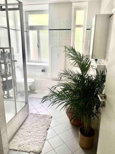 ミュンヘンにあるG Apartments Munichのバスルーム(トイレ、植物付)
