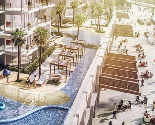 Вид на бассейн в Apartmán Fiora, 2kk,Dubaj или окрестностях