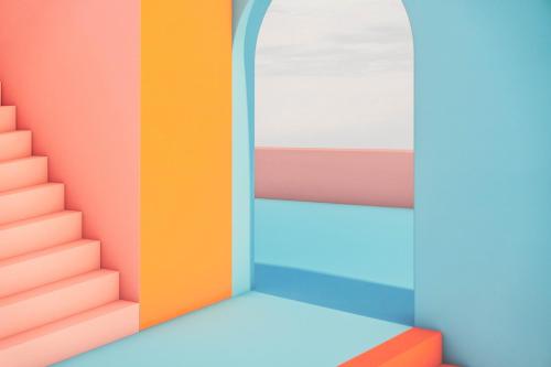 an empty room with colorful stairs and a window at Le camere sui colli in La Spezia