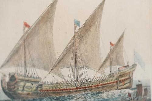 a painting of a pirate ship in the water at Le camere sui colli in La Spezia