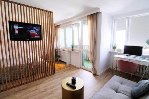 Televiisor ja/või meelelahutuskeskus majutusasutuses Art Apartment Górnośląska 4 by Perfect Apart
