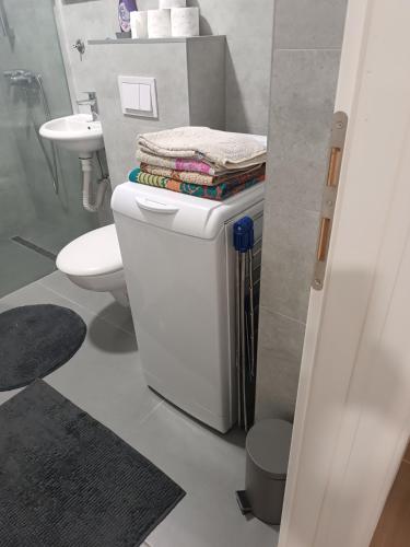 un bagno con un water e un lavandino di Mercy Deluxapartment a Visoko