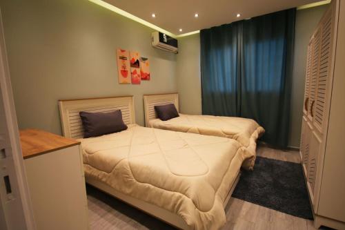 een slaapkamer met 2 bedden in een kamer bij Blueberry apartment in katameya in Caïro