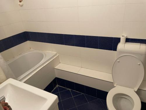 a bathroom with a toilet and a bath tub at KFlat Stay in Budapest