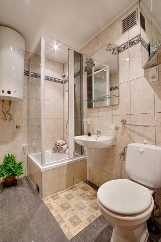 a bathroom with a toilet and a sink and a shower at Apartament Zakopane centrum Dariusz Czekański in Zakopane