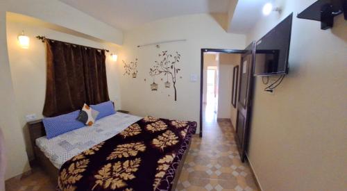 a small bedroom with a bed and a television at Anand Niketan Homestay Shimla in Shimla