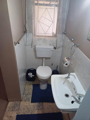 a bathroom with a toilet and a sink and a window at Leipoldt street 3 in Clanwilliam