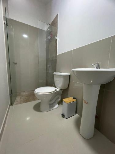 巴耶杜帕爾的住宿－HERMOSO APARTAMENTO EN VALLEDUPAR，一间带卫生间和水槽的浴室