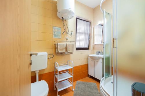 a bathroom with a shower and a toilet and a sink at Apartments Erik B&B Adults only in Rovinj