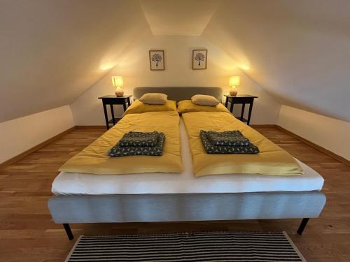 Säng eller sängar i ett rum på Piknikház Csopak