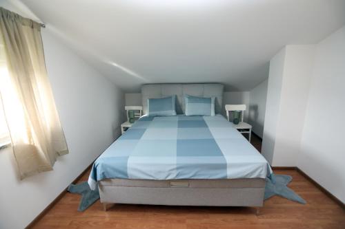 a bedroom with a large bed with blue sheets at Babsi in Pula
