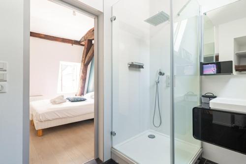 une salle de bain avec douche et lavabo dans l'établissement 