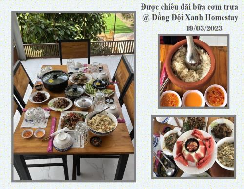 un collage de photos d'une table avec de la nourriture dans l'établissement Tây Đô Homestay Cần Thơ, à Cái Răng