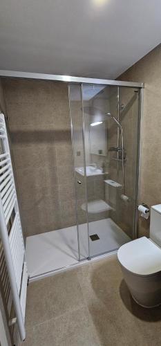 a bathroom with a shower and a toilet at Mirador de Cerler in Benasque