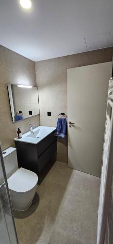 ein Badezimmer mit einem weißen WC und einem Waschbecken in der Unterkunft Mirador de Cerler in Benasque