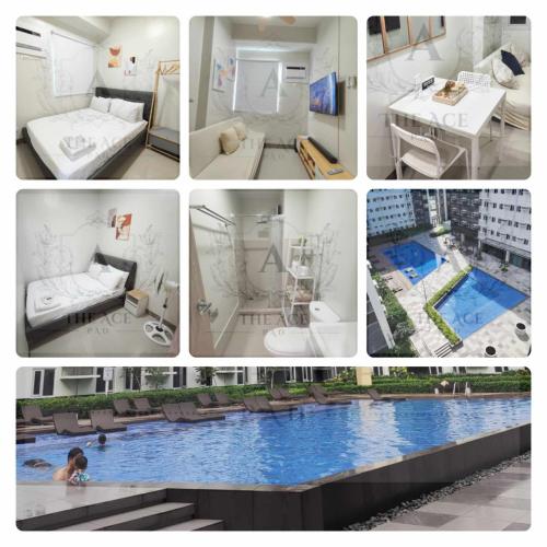 un collage di quattro foto di una piscina di THE ACE PAD at SMDC Charm Residences a Manila