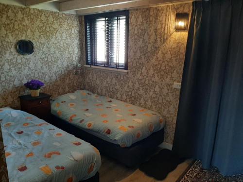 a bedroom with two twin beds and a window at B&B De Verre Kijker in Barsingerhorn