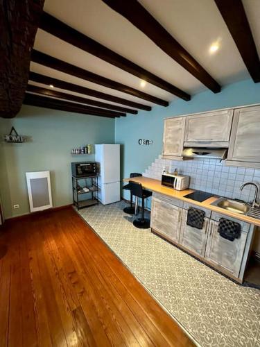 Il comprend une cuisine dotée de parquet et d'un comptoir. dans l'établissement L' Appart cocoon, à Joinville