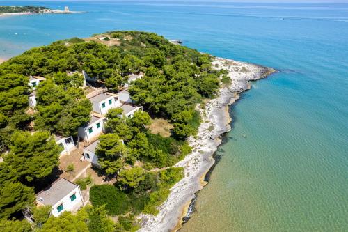 an aerial view of an island in the ocean at Crovatico Club Vacanze in Vieste