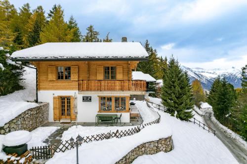 a log house in the snow at Chalet Onni in La Tzoumaz