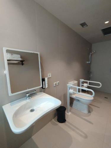 a bathroom with a sink and a toilet at Soho Boutique Palacio de Pombo in Santander