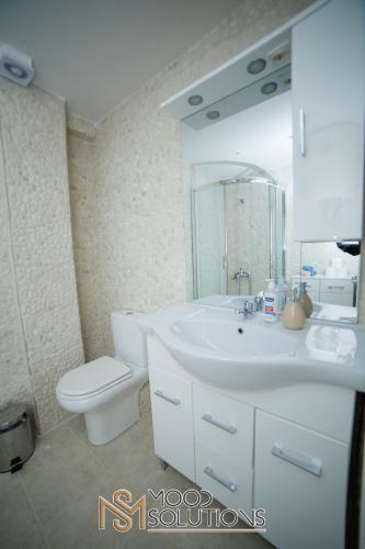 a bathroom with a white sink and a toilet at Polys Polychrono MoodSolutions Living in Polychrono