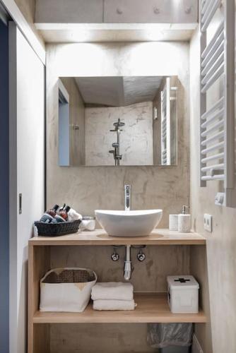 a bathroom with a sink and a mirror at Van Hamme 1642 - house for 2 to 4 persons in Kortenberg