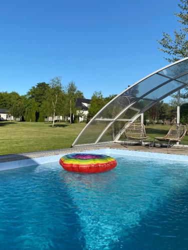 a pool of water with a colorful object in it at Farma Bii in Brzeziny