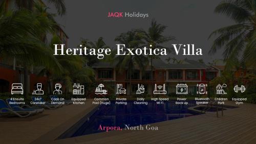 a website for a resort with the words heritage exotica villa at Heritage Exotica Villa - 4BHK, Baga in Baga