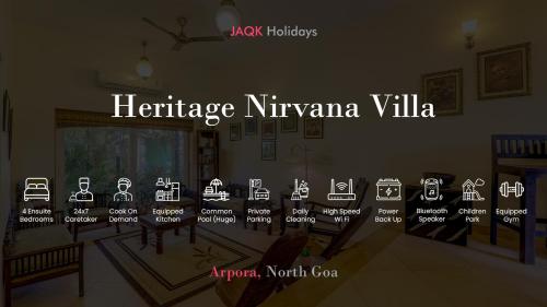 Heritage Nirvana Villa - 4BHK, Goa في كالانغيُت: صورة غرفة بأنواع مختلفة من الأثاث