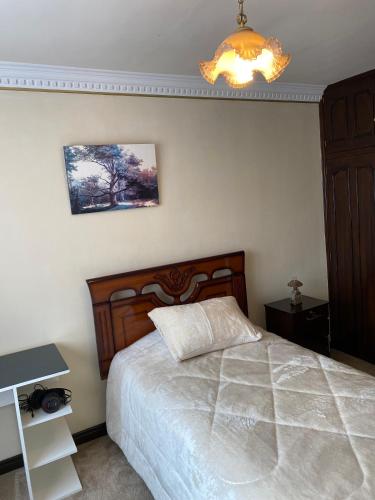 a bedroom with a bed and a chandelier at Residencia encantadora en La Paz in La Paz