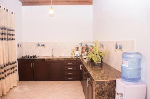 a kitchen with a sink and a counter top at B&B Shenal Villa Kosgoda in Kosgoda