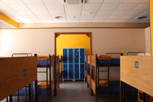 a row of bunk beds in a dorm room at ALBERGUE DON QUIJOTE in Arzúa