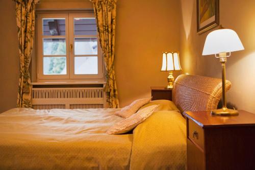 a bedroom with a bed and a window at Villa Titina in Miedzygorze