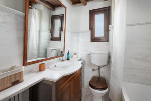 a bathroom with a sink and a toilet and a mirror at Kalimera Archanes Village in Archanes
