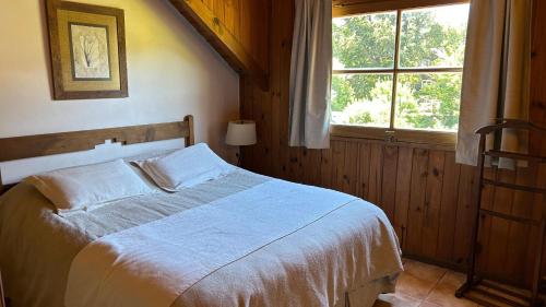 1 dormitorio con cama y ventana grande en Las Cumbres Apart & Suites en San Martín de los Andes
