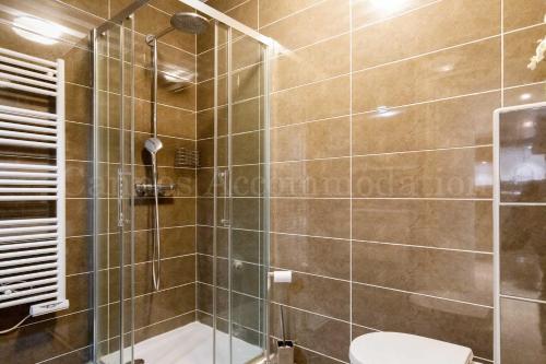 La salle de bains est pourvue d'une douche et de toilettes. dans l'établissement HSUD0116 Terracotta, à Cannes