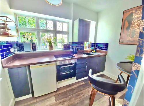 eine Küche mit einer Spüle und einer Arbeitsplatte in der Unterkunft Blue Cheetah Lemur Lodge in Bournemouth