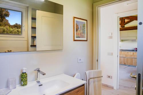uma casa de banho com um lavatório e um espelho em Casa Ulivo em Orbetello