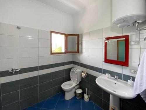 a bathroom with a toilet and a sink at Ron Guesthouse 1 in Lezhë